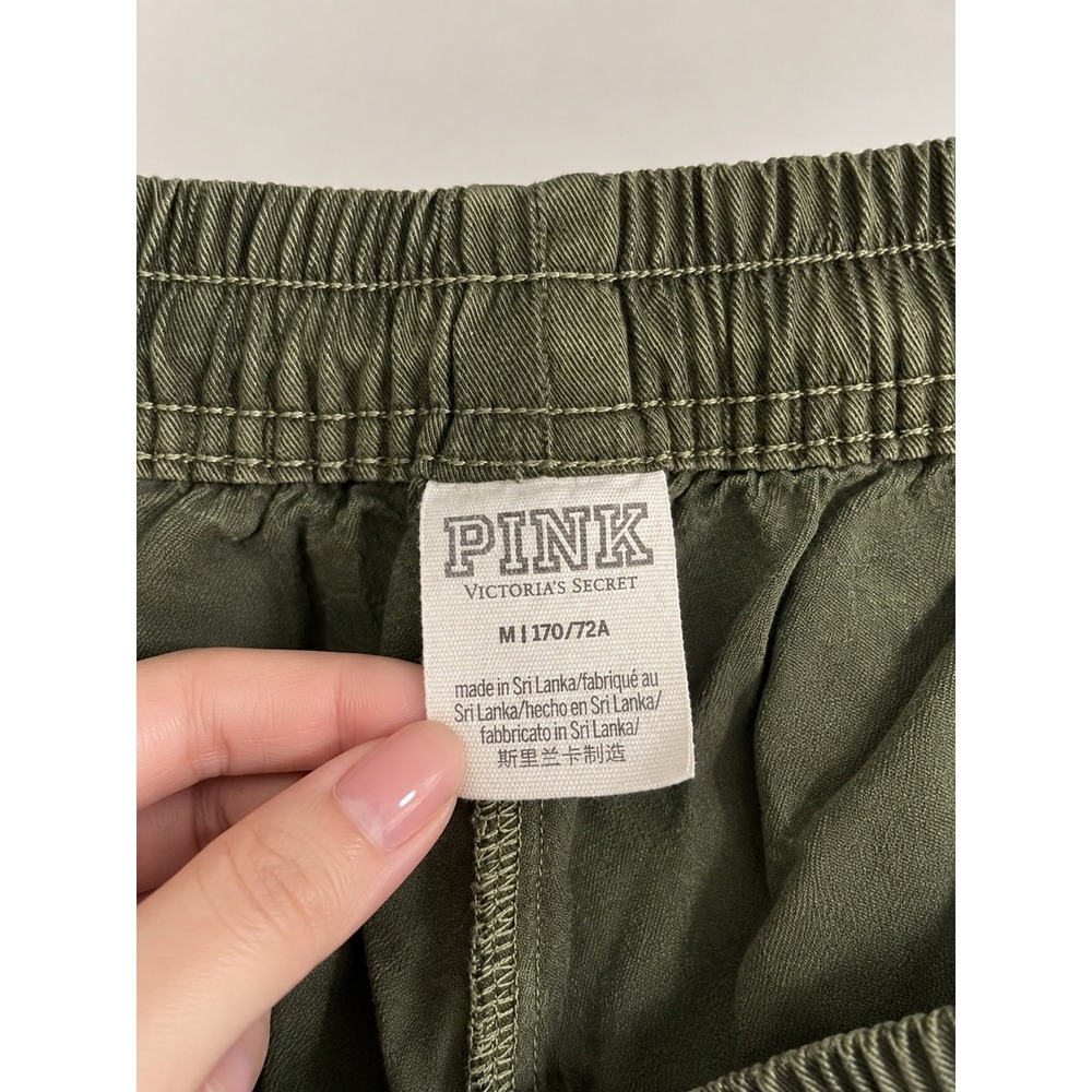 Victorias Secret PINK Olive Green Jogger Pants Women Medium Elastic Waist Pocket